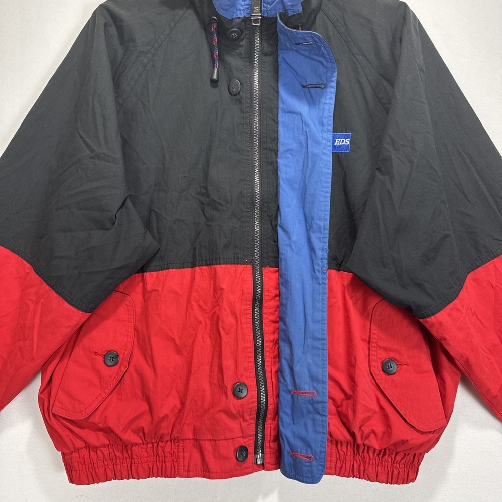 VTG EDS Swingste‎ Colorblock Windbreaker Jacket Mens XL Black Red Yellow Hooded - Picture 6 of 10